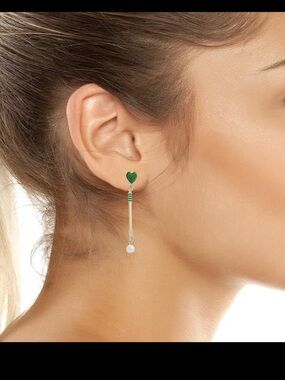Betsey Johnson Golf Club Pearl Heart Linear Earrings NWT